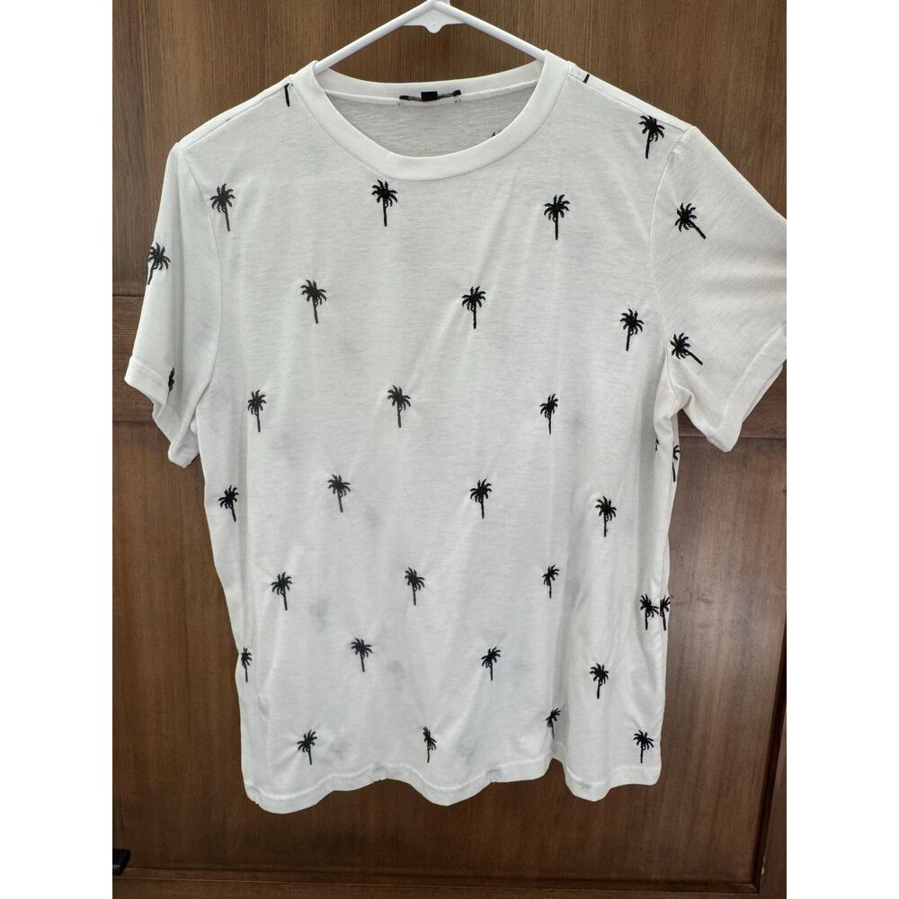 Knapp Studio Women's Palm‎ Tree Shirt Blouse Size Large White Vacation